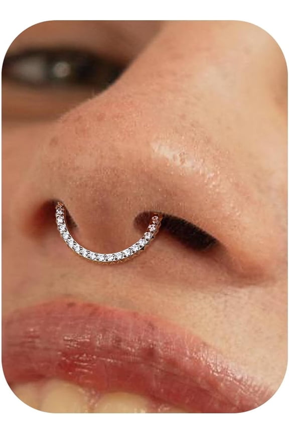 G23 Titanium Septum Rings - 16G Seamless Nose Rings Hoops Hinged Septum Jewelry Clear CZ Nose Piercings Helix Tragus Rook Daith Earrings for Women Men Silver 12mm