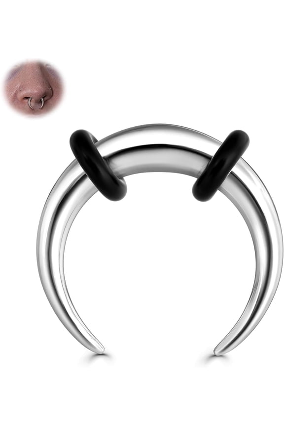 G23 Titanium Septum Rings 6G 8G 12G - Horseshoe Circular Barbell Spikes Stretched Pincher Nose Piercing Jewelry ASTM F136 Titanium Earrings for Women Men Silver 10 mm 12 mm