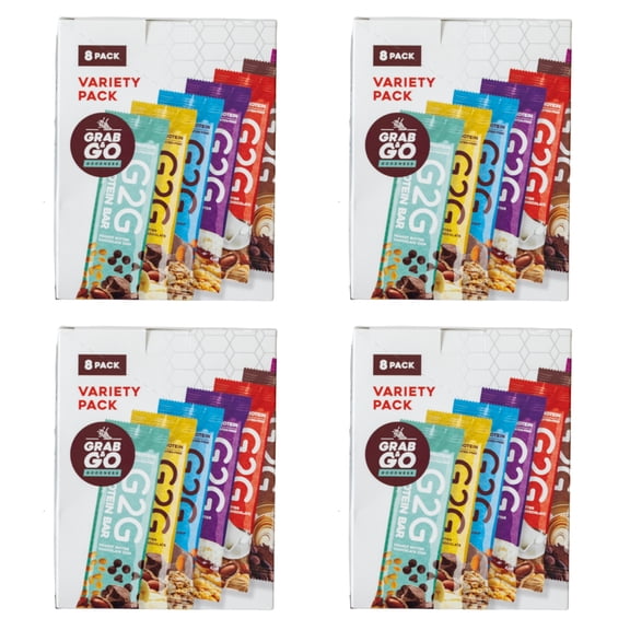 G2G Protein Bar, 8 Flavor Variety Pack, Gluten-Free, Clean Ingredients, Refrigerated for Freshness, 32 Bars (4 Packs of 8)