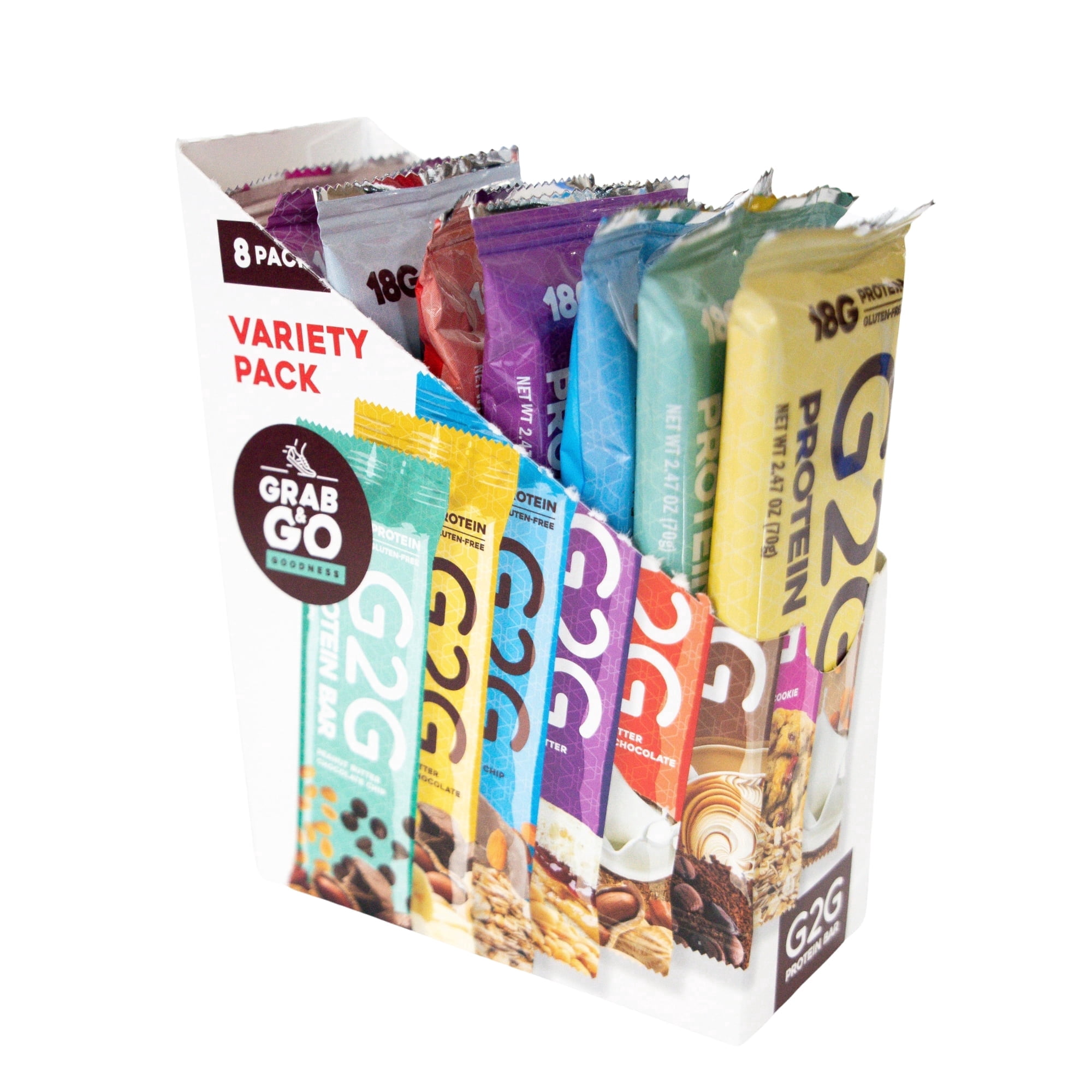 G2G Protein Bar, 8 Flavor Variety Pack, Gluten-Free, Clean Ingredients, Refrigerated for Freshness, (Pack of 8)