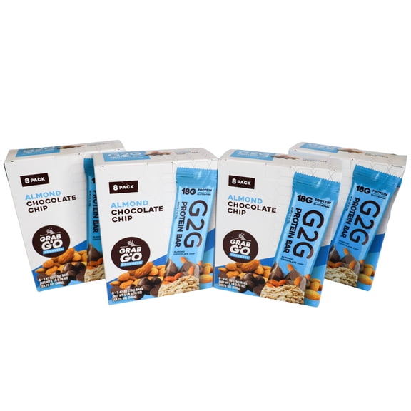 G2G Protein Bar, Almond Chocolate Chip, Gluten-Free, Clean Ingredients, Refrigerated for Freshness, 32 Bars (4 Pack of 8)
