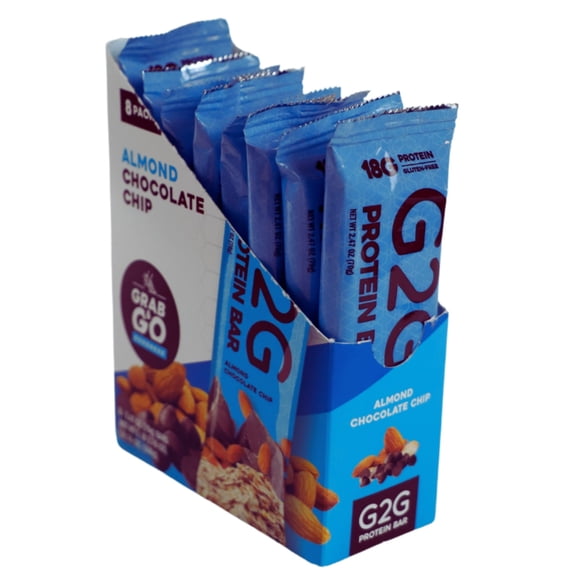 G2G Protein Bar, Almond Chocolate Chip, Gluten-Free, Clean Ingredients, Refrigerated for Freshness, (Pack of 8)