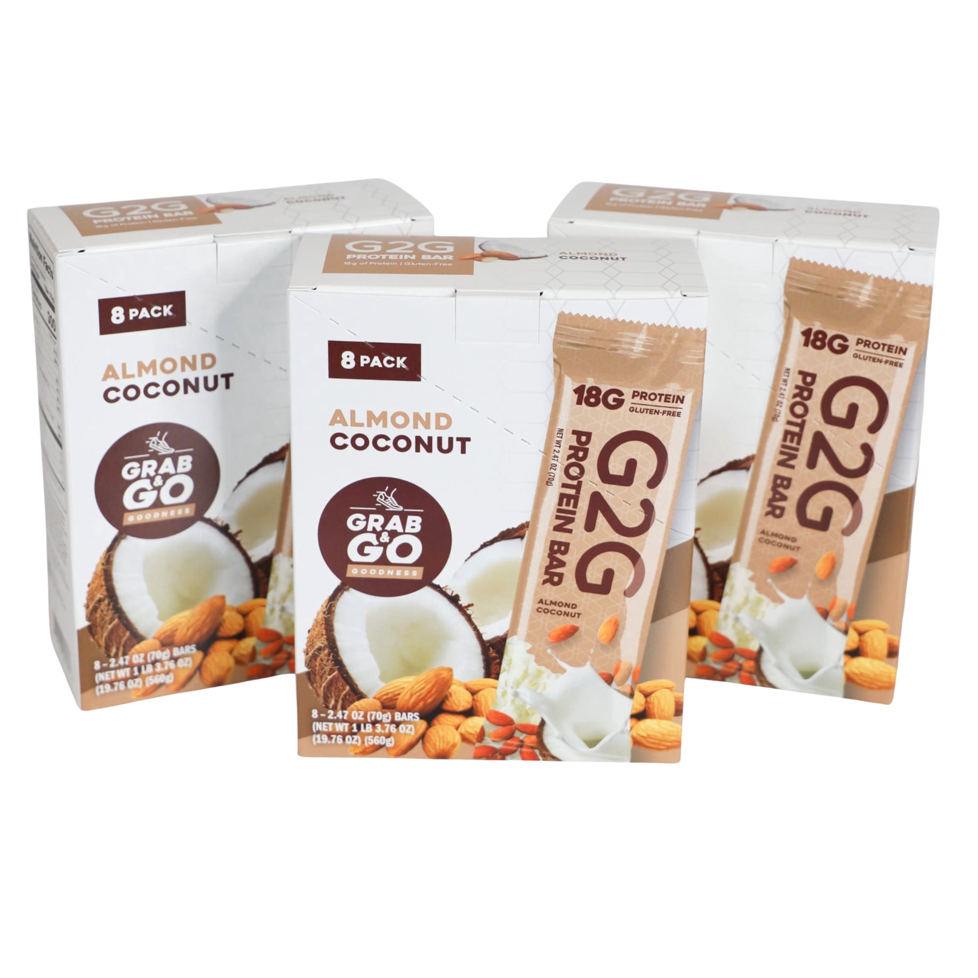G2G Protein Bar, Almond Coconut, Gluten-Free, Clean Ingredients, Refrigerated for Freshness, 24 Bars (3 Pack of 8)