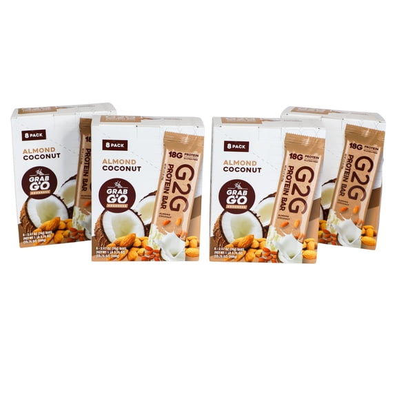G2G Protein Bar, Almond Coconut, Gluten-Free, Clean Ingredients, Refrigerated for Freshness, 32 Bars (4 Pack of 8)