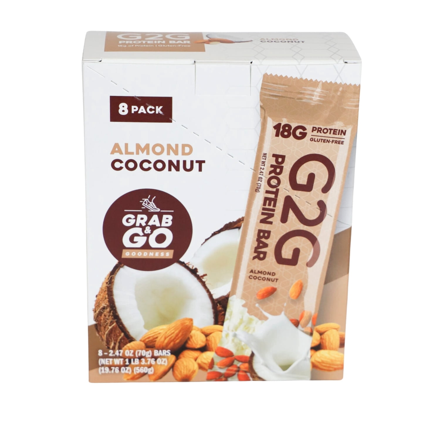 G2G Protein Bar, Almond Coconut, Gluten-Free, Clean Ingredients, Refrigerated for Freshness, (Pack of 8)