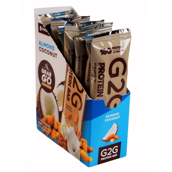 G2G Protein Bar, Almond Coconut, Gluten-Free, Clean Ingredients, Refrigerated for Freshness, (Pack of 8)