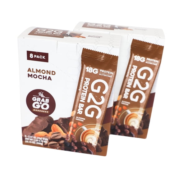 G2G Protein Bar, Almond Mocha, Gluten-Free, Clean Ingredients, Refrigerated for Freshness, 16 Bars (2 Packs of 8)