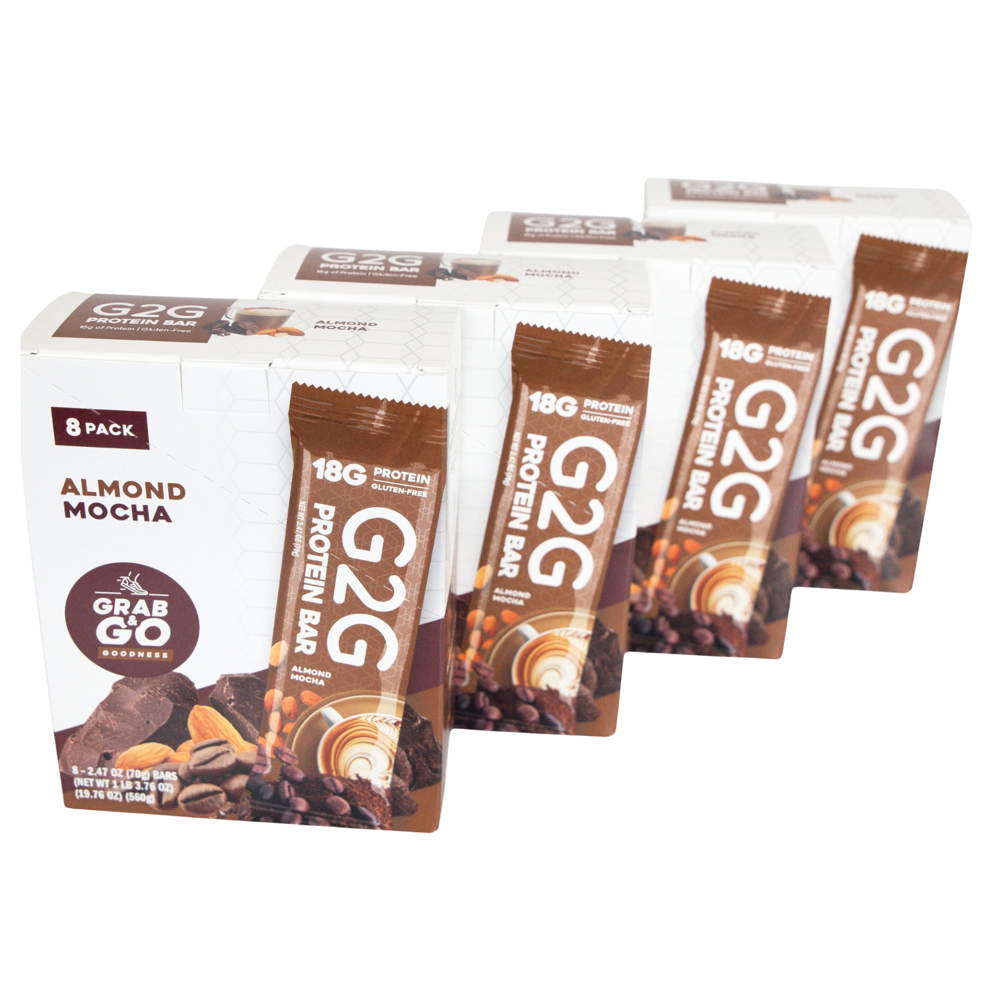 G2G Protein Bar, Almond Mocha, Gluten-Free, Clean Ingredients, Refrigerated for Freshness, 32 Bars (4 Pack of 8)