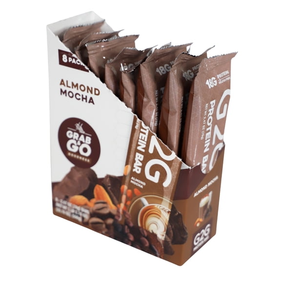 G2G Protein Bar, Almond Mocha, Gluten-Free, Clean Ingredients, Refrigerated for Freshness, (Pack of 8)