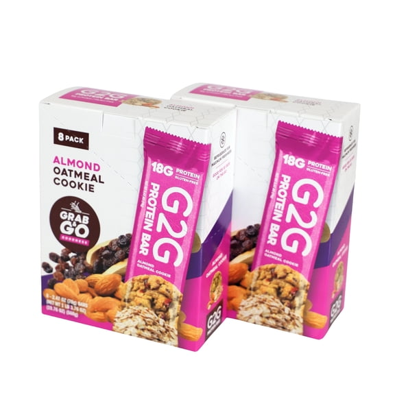 G2G Protein Bar, Almond Oatmeal Cookie, Gluten-Free, Clean Ingredients, Refrigerated for Freshness, 16 Bars (2 Packs of 8)