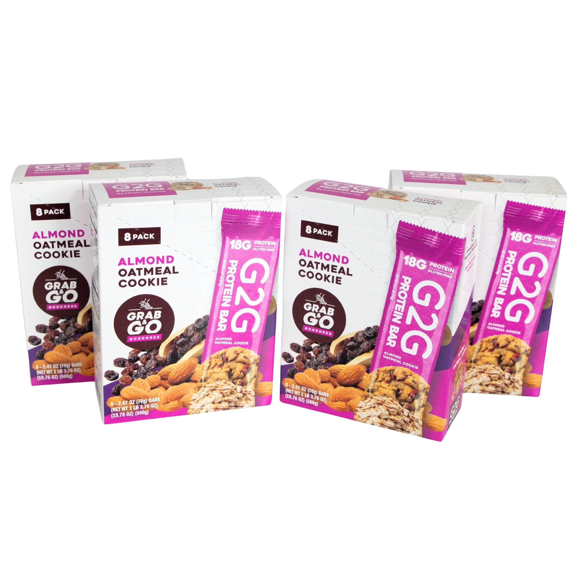 G2G Protein Bar, Almond Oatmeal Cookie, Gluten-Free, Clean Ingredients, Refrigerated for Freshness, 32 Bars (4 Pack of 8)