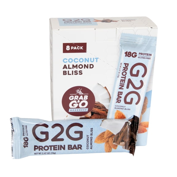 G2G Protein Bar, Coconut Almond Bliss, Gluten-Free, Clean Ingredients, Refrigerated for Freshness, (Pack of 8)