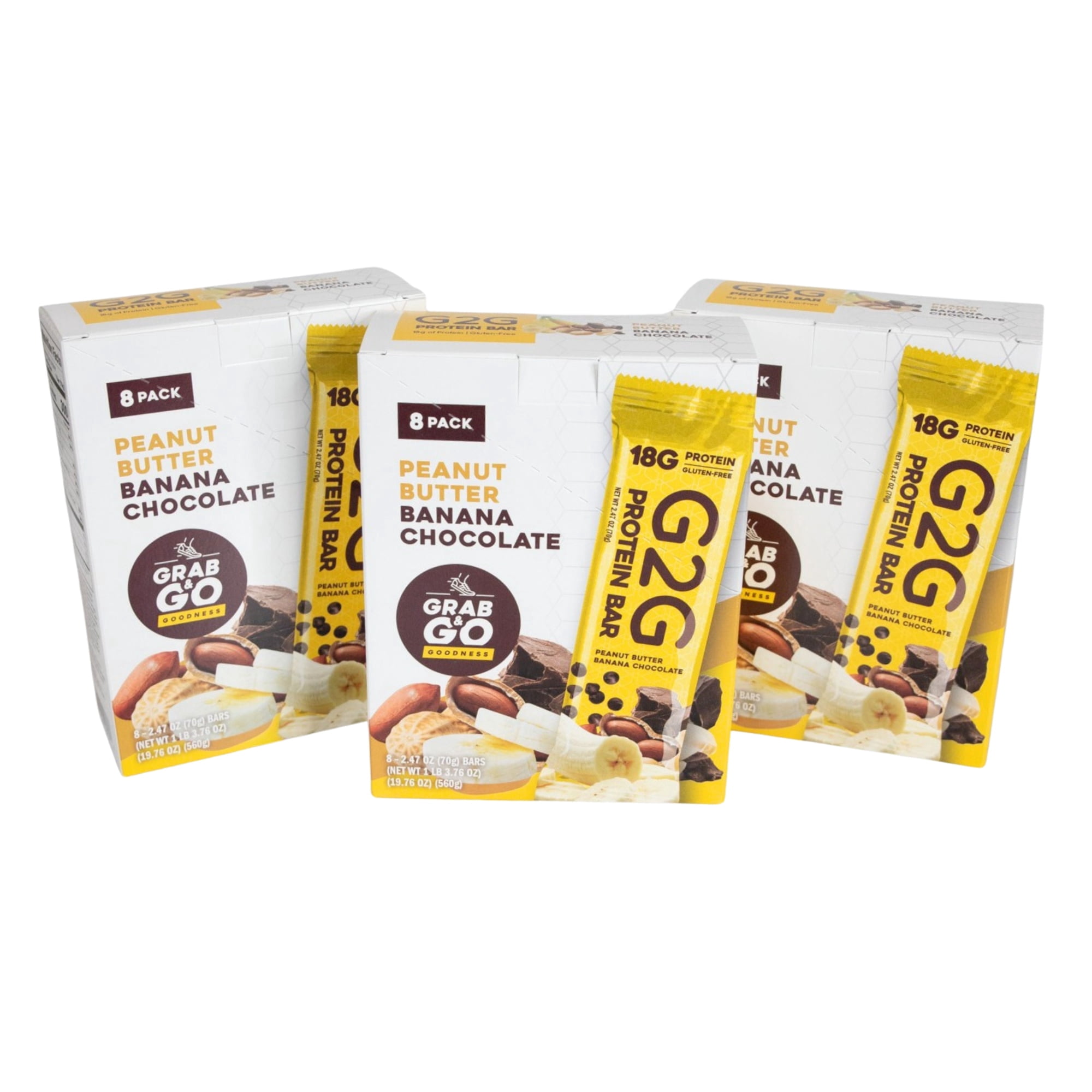 G2G Protein Bar, Peanut Butter Banana Chocolate, Gluten-Free, Clean Ingredients, Refrigerated for Freshness, 24 Bars (3 Packs of 8)