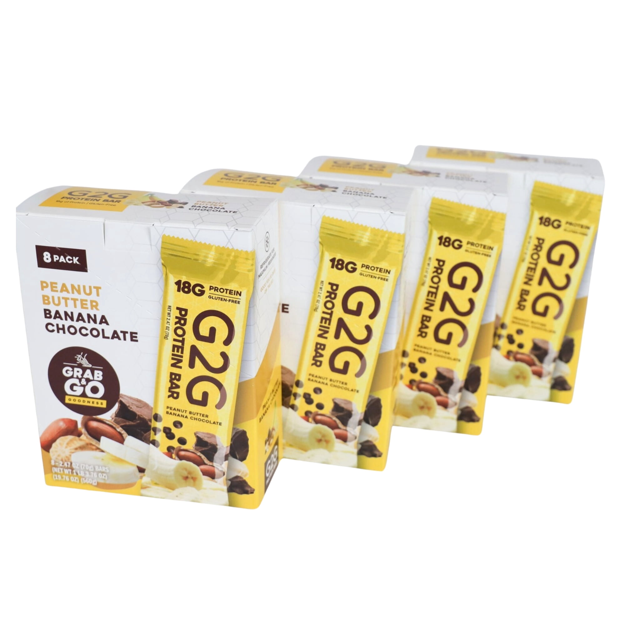 G2G Protein Bar, Peanut Butter Banana Chocolate, Gluten-Free, Clean Ingredients, Refrigerated for Freshness, 32 Bars (4 Packs of 8)