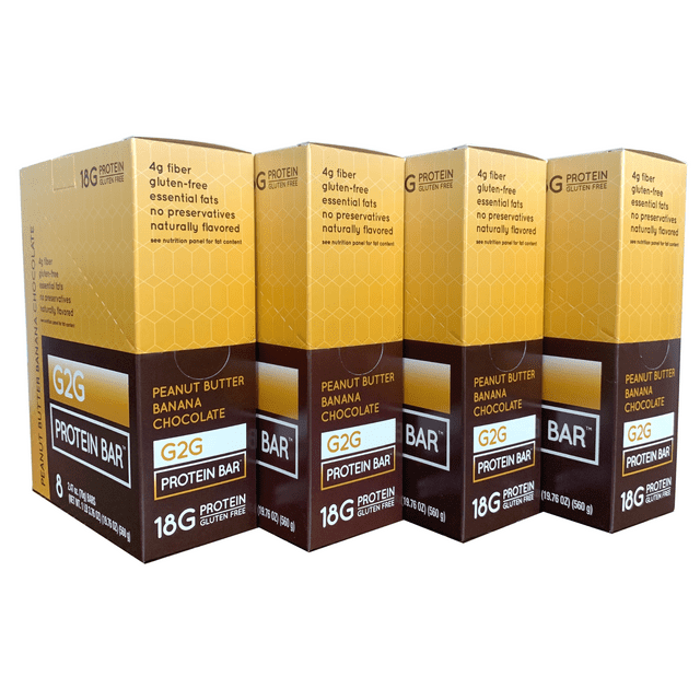 G2G Protein Bar, Peanut Butter Banana Chocolate, Gluten-Free, Clean Ingredients, Refrigerated for Freshness, 32 Bars (4 Packs of 8)
