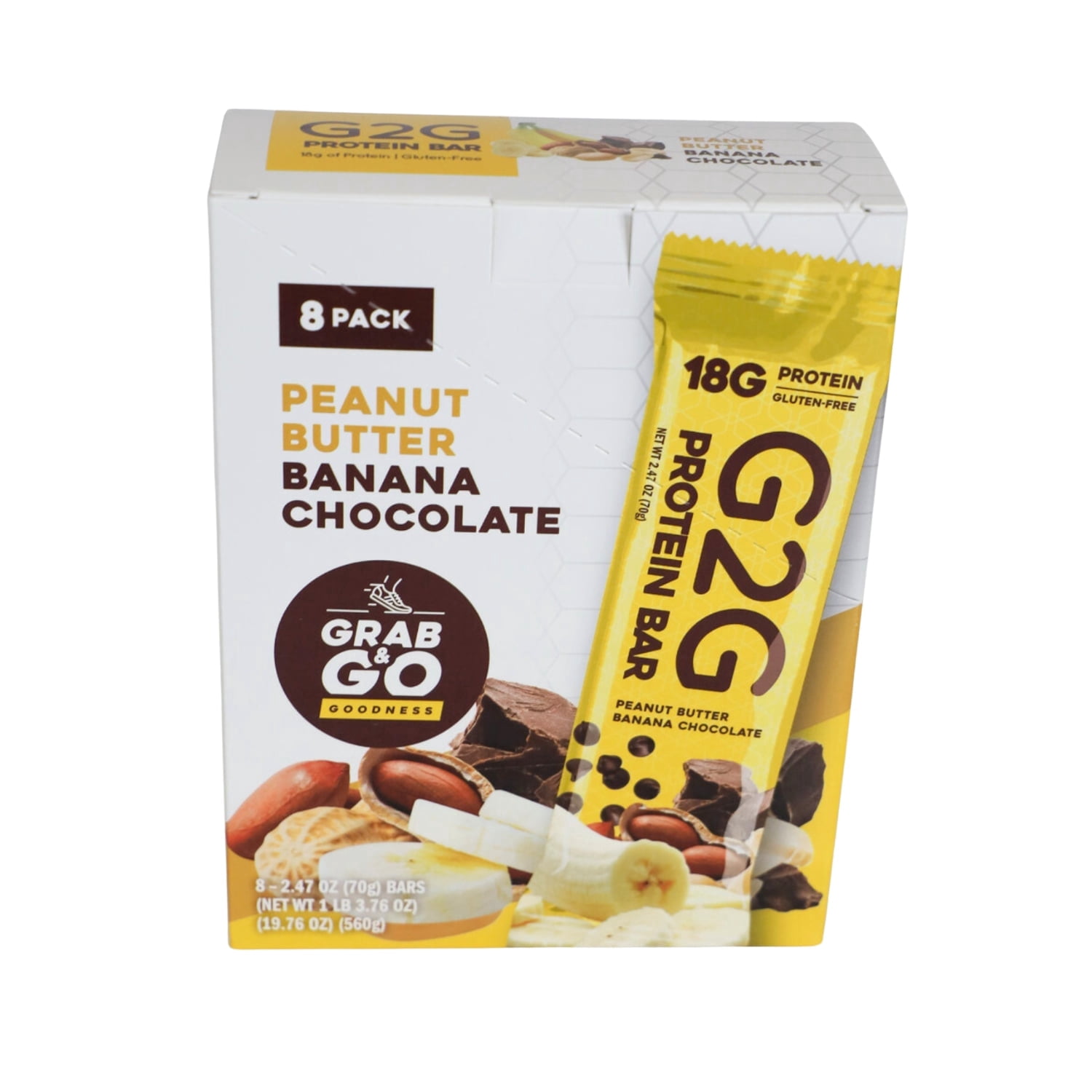 G2G Protein Bar, Peanut Butter Banana Chocolate, Gluten-Free, Clean Ingredients, Refrigerated for Freshness, 8 Bars (Pack of 8)