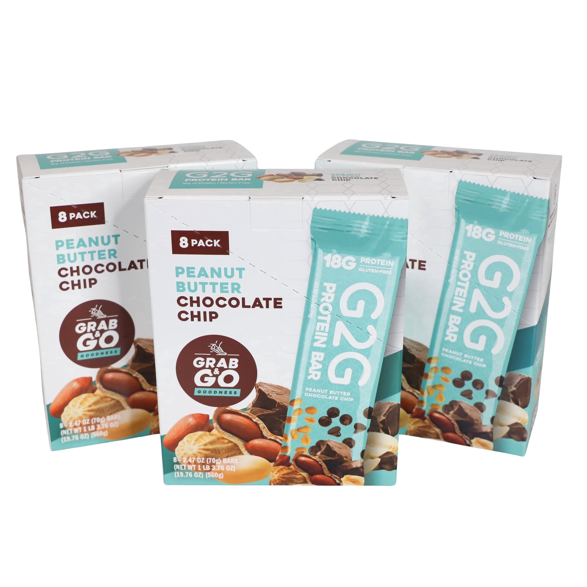 G2G Protein Bar, Peanut Butter Chocolate Chip, Gluten-Free, Clean Ingredients, Refrigerated for Freshness, 24 Bars (3 Pack of 8)