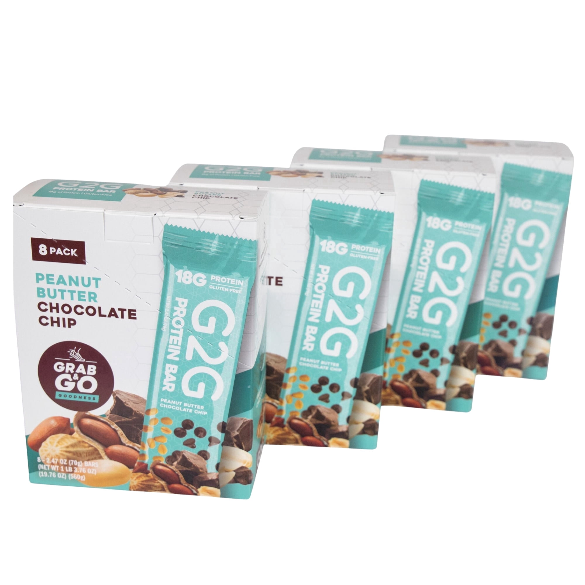G2G Protein Bar, Peanut Butter Chocolate Chip, Gluten-Free, Clean Ingredients, Refrigerated for Freshness, 32 Bars (4 Pack of 8)