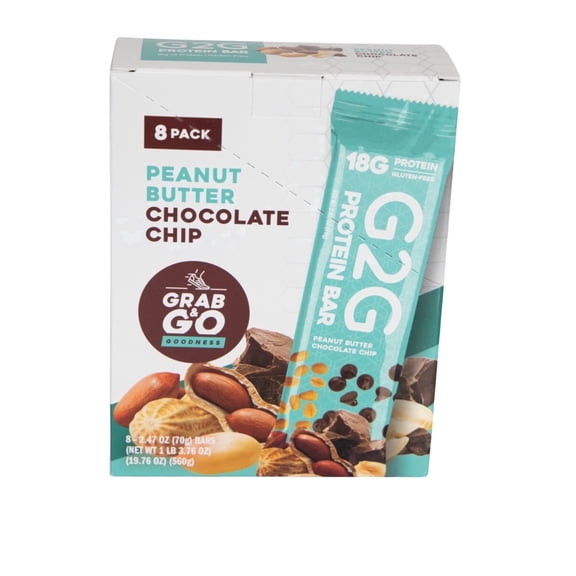 G2G Protein Bar, Peanut Butter Chocolate Chip, Gluten-Free, Clean Ingredients, Refrigerated for Freshness, (Pack of 8)