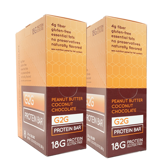G2G Protein Bar, Peanut Butter Coconut, Gluten-Free, Clean Ingredients, Refrigerated for Freshness, 16 Bars (2 Packs of 8)