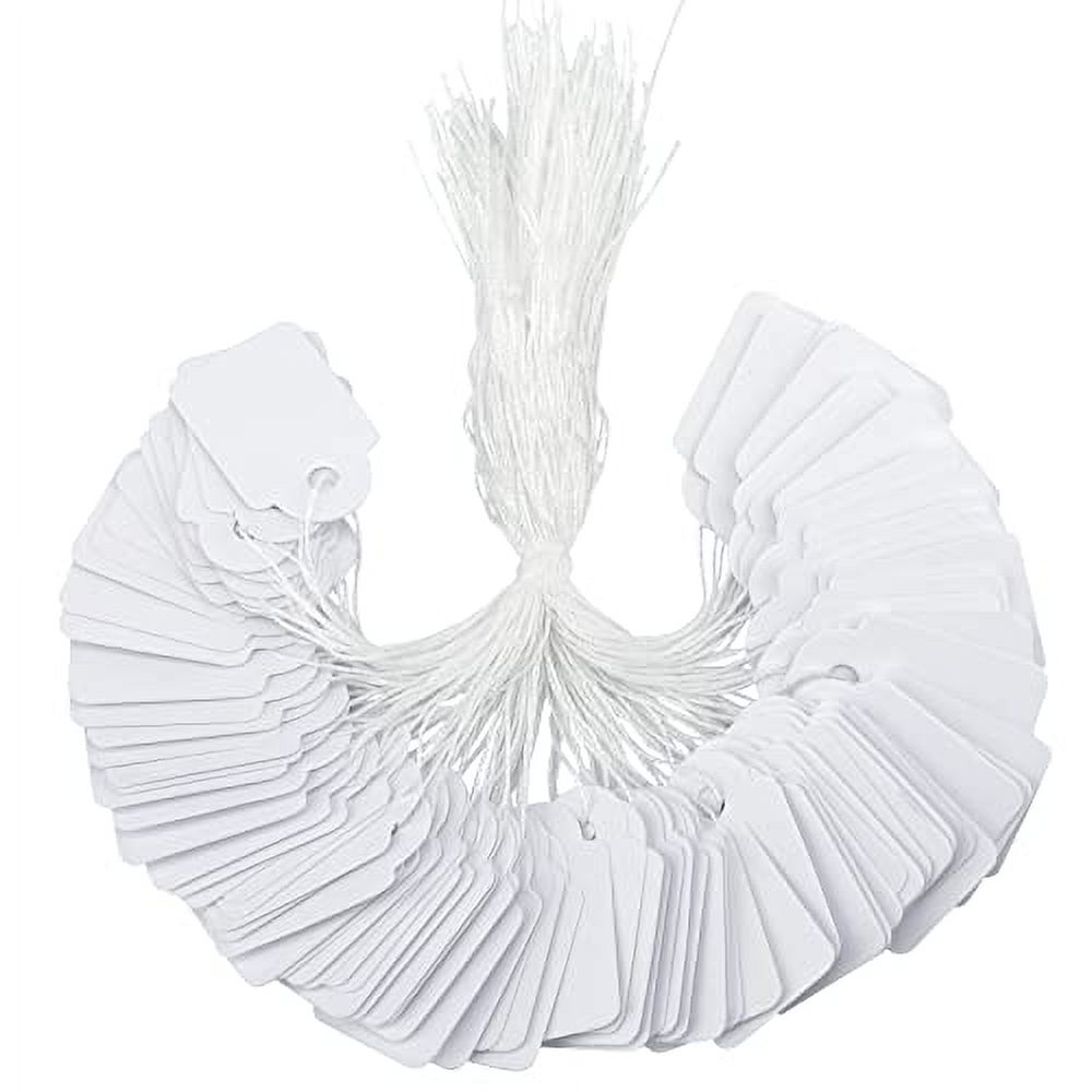 200-Pack White Blank Hanging Tags With String – Small Price Tags For Jewelry, Clothing & Crafts