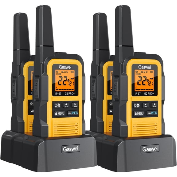 G2Pro+ Heavy-Duty Walkie Talkies IP67 Waterproof Two-Way Radios with NOAA Weather Alert & Floating | 2-Watt Long Range for Job Sites, Hunting | Dual PTT, FM Radio, SOS, VOX4pack