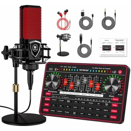 G3 Audio Mixer for Podcast Equipment Bundle,Live Sound Card for Streaming,Audio Interface DJ Mixer Sound Card/Board Condenser Microphone for Tiktok Gaming Video Content Creator$$Music