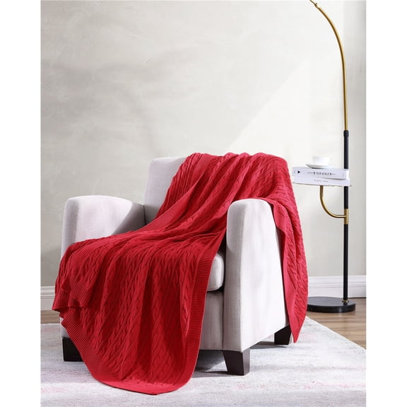 G3 Home 90062 50 x 70 in. Oak 100 Percent Cotton Cable Knitted Throw, Red