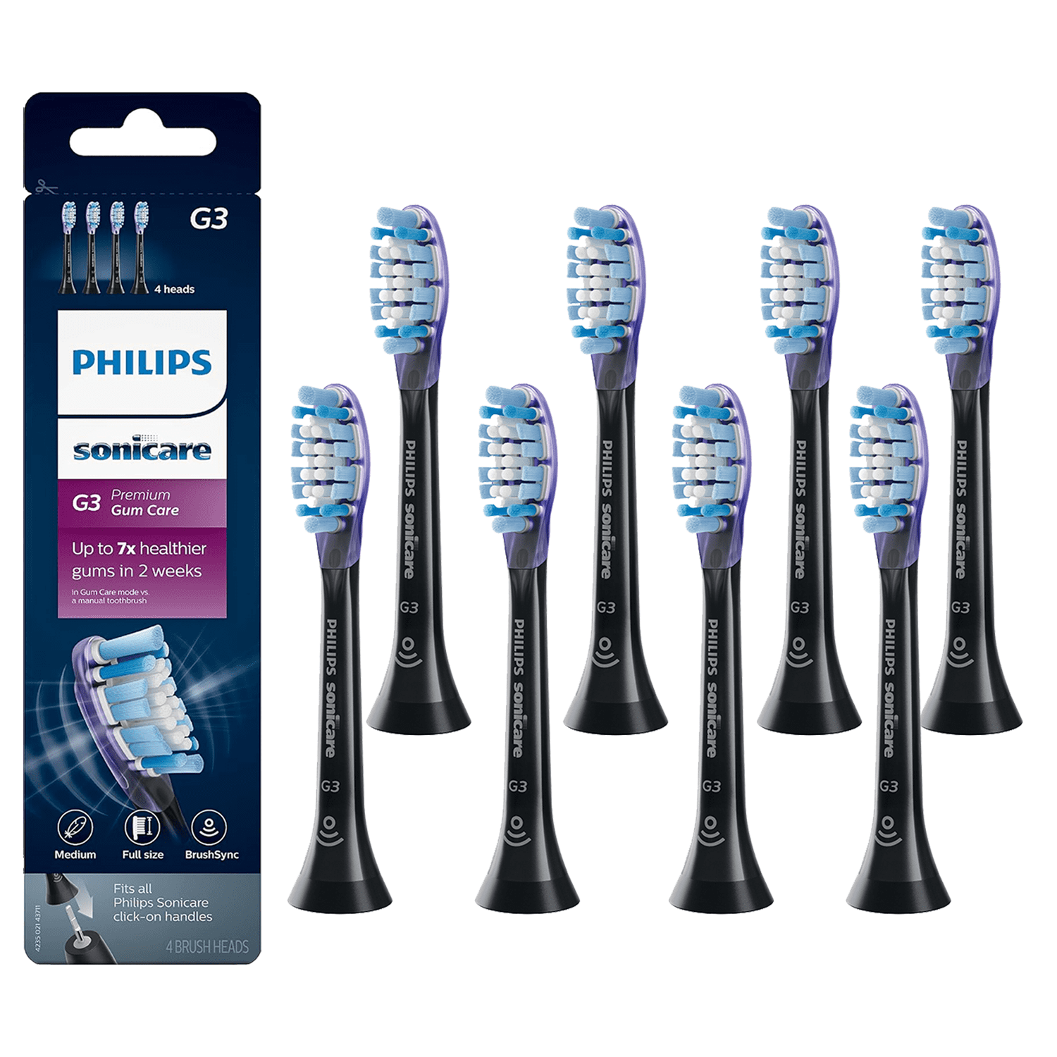 G3 Sonicare Premium Gum Care Replacement Toothbrush Heads,Compatible with Philips Sonicare Electric Toothbrush HX9054/65,Pack of 8 Black