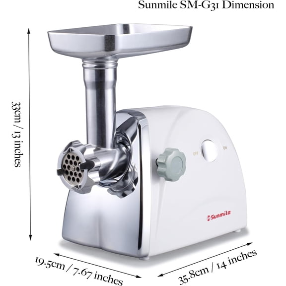 -G31 Electric Meat Grinder - Max 1HP 800W, Stainless Steel Cutting Blade, 3 Grinding Plates, Sausage Stuffing Maker