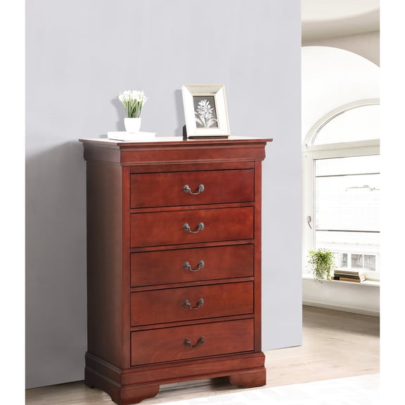G3100 Bedroom Chest - Cherry Finish, Metal Components, Particle Board Stylish Hardware, English Dovetailed Drawers For Stability