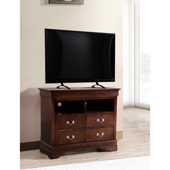 G3125 Media Chest In Cappuccino - Traditional Design With Bases, Curved Mouldings, Robust English Dovetailed Drawers, Safe Metal Guides, Hardware Bedroom Style Bases & Beige Particle Board,