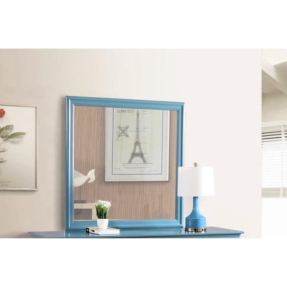 G3180-m Teal Mirror - Low Glass For Explicit And Apparent Images, Wood Veneer Frame, Coordinating Distinguishable Clear Consistent