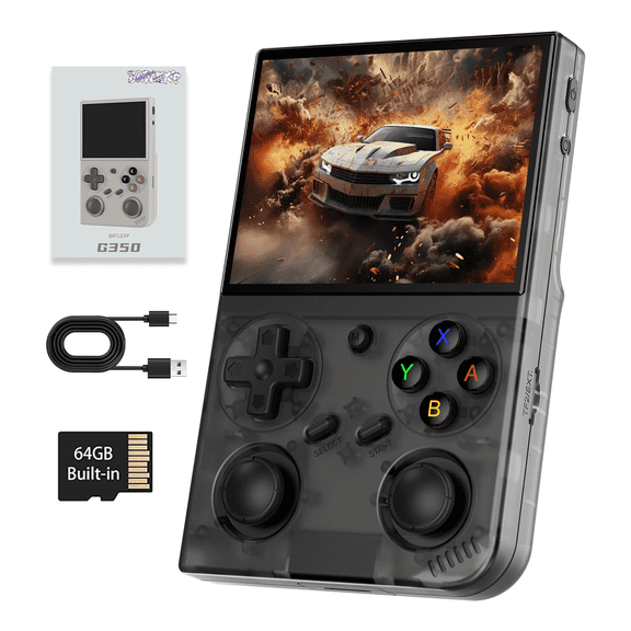 G350 Handheld Game Console 3.5'' IPS Screen Linux System RK3326 Portable Console with 3200mAh Battery Black