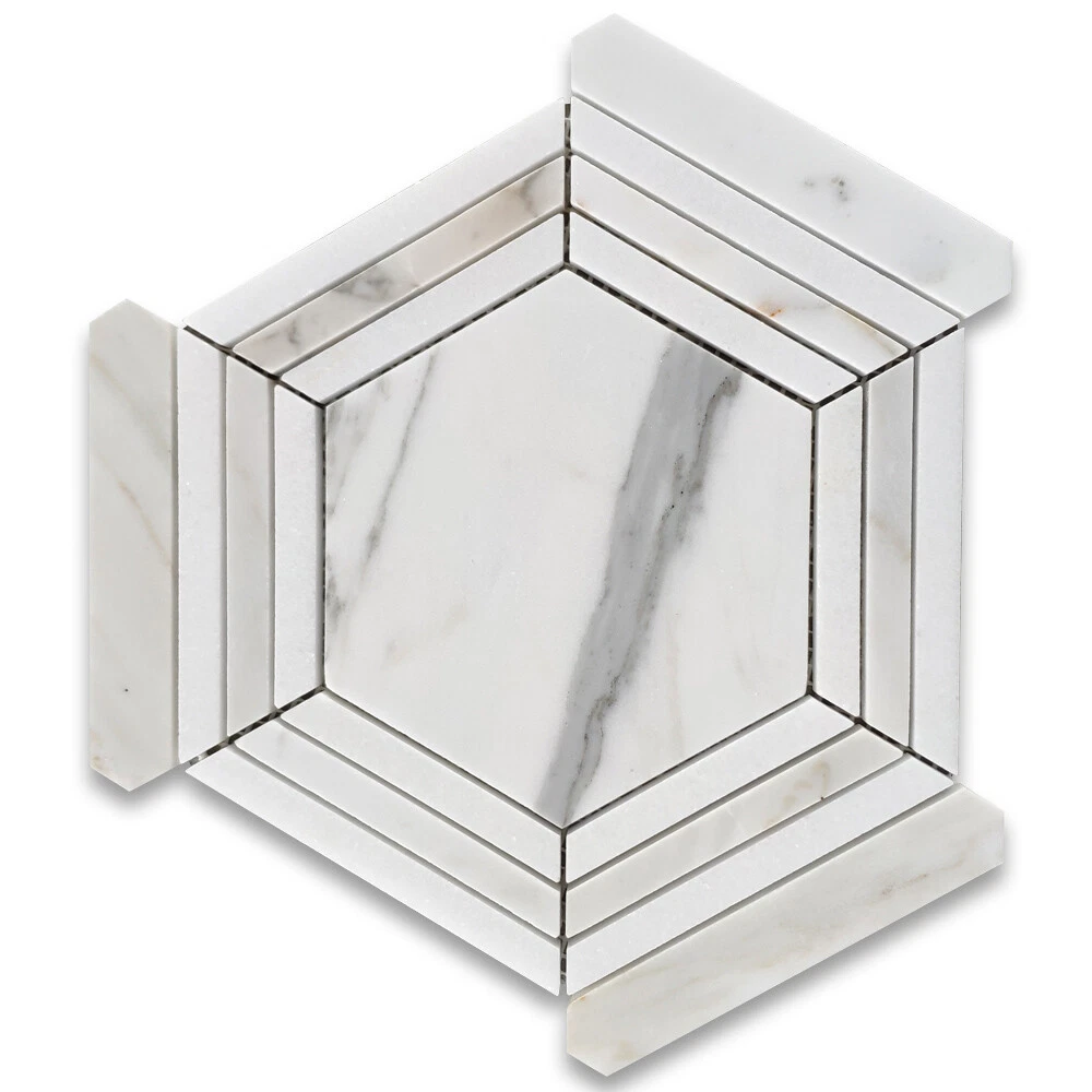 G35Exp Calacatta Gold Marble Hexagon Georama Mosaic Tile White Polished