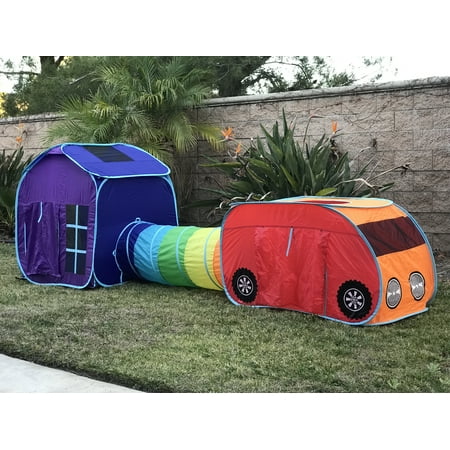 G3Elite Kids Play Tent, Childs 3 Piece Foldable Pop Up Indoor/Outdoor Vehicle, Tunnel & Tent with Carry/Storage Bag + 1 Year Warranty (Rainbow)