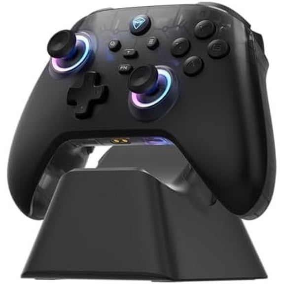 G3V2 Controller for Pc//Ios/Android, Hall Effect Joysticks, RGB Lighting Gaming Controller,2 Programmable Buttons,1000mah With Station, Black