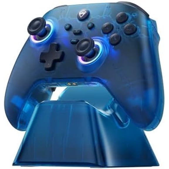 G3V2 Controller for Pc//Ios/Android, Hall Effect Joysticks, RGB Lighting Gaming Controller,2 Programmable Buttons,1000mah With Station, Blue