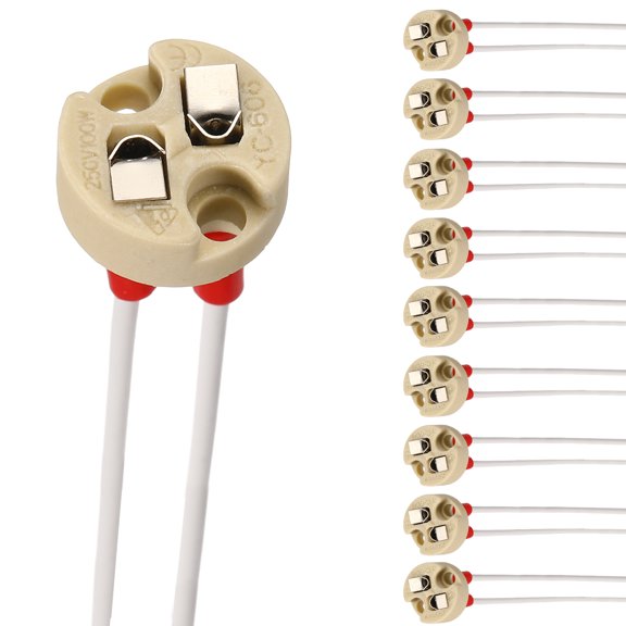 G4 Bi-Pin Ceramic Lamp Socket 10 Pcs- Ceramic Bulb Holder 6" Heat Resistant 250V 100W Light Socket Holder Replacement for G4 GU5.3 LED Halogen CFL Dimmable Light Bulbs, Beige