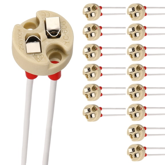 G4 Bi-Pin Ceramic Lamp Socket 15 Pcs- Ceramic Bulb Holder 6" Heat Resistant 250V 100W Light Socket Holder Replacement for G4 GU5.3 LED Halogen CFL Dimmable Light Bulbs, Beige