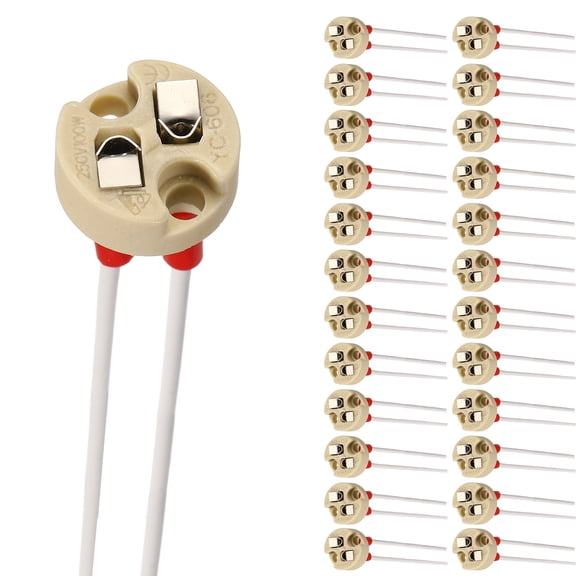 G4 Bi-Pin Ceramic Lamp Socket 25 Pcs- Ceramic Bulb Holder 6" Heat Resistant 250V 100W Light Socket Holder Replacement for G4 GU5.3 LED Halogen CFL Dimmable Light Bulbs, Beige