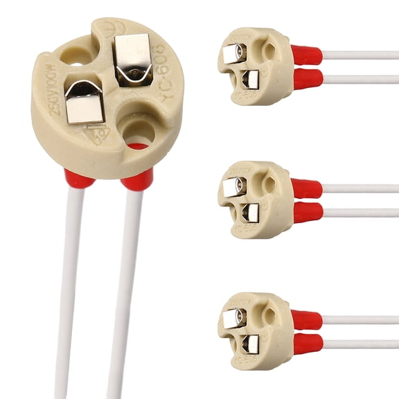 G4 Bi-Pin Ceramic Lamp Socket 4 Pcs- Ceramic Bulb Holder 6" Heat Resistant 250V 100W Light Socket Holder Replacement for G4 GU5.3 LED Halogen CFL Dimmable Light Bulbs, Beige