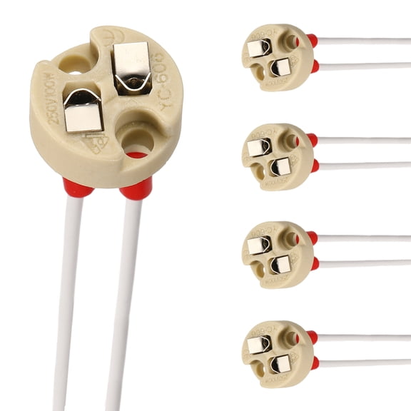 G4 Bi-Pin Ceramic Lamp Socket 5 Pcs- Ceramic Bulb Holder 6" Heat Resistant 250V 100W Light Socket Holder Replacement for G4 GU5.3 LED Halogen CFL Dimmable Light Bulbs, Beige