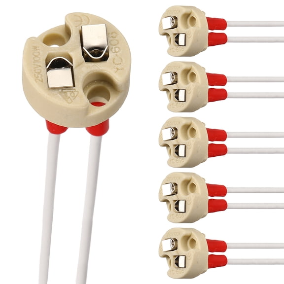 G4 Bi-Pin Ceramic Lamp Socket 6 Pcs- Ceramic Bulb Holder 4" Heat Resistant 250V 100W Light Socket Holder Replacement for G4 GU5.3 LED Halogen CFL Dimmable Light Bulbs, Beige