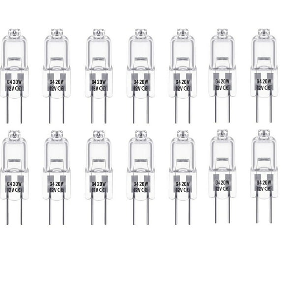 G4 Bulb, 14 Pack Halogen Light Bulbs 12V G4 20W Dimmable, 2 Pin G4 Halogen Bulb Replacement for Under Cabinet Puck Light, Chandeliers, 3000Hrs Long Lifetime, CRI100 & 2800K Warm White G4 Lamps