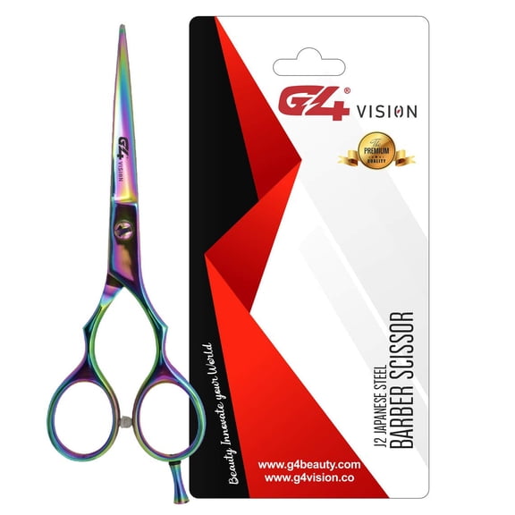 G4 J2 Japanese Steel Barber Hair Cutting Scissors Shears Tempered Stainless Razor Sharp Mustache Haircut Hairdresser (5.5 inch, Multi)…
