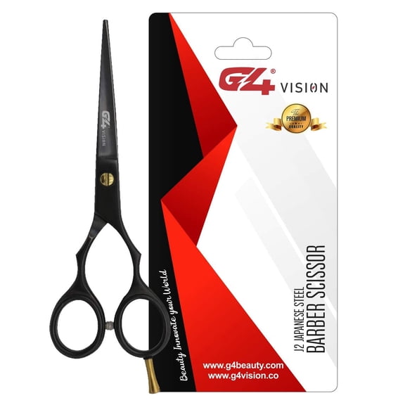 G4 J2 Japanese Steel Barber Hair Cutting Scissors Shears Tempered Stainless Razor Sharp Mustache Haircut Hairdresser (6 inch, Black)…
