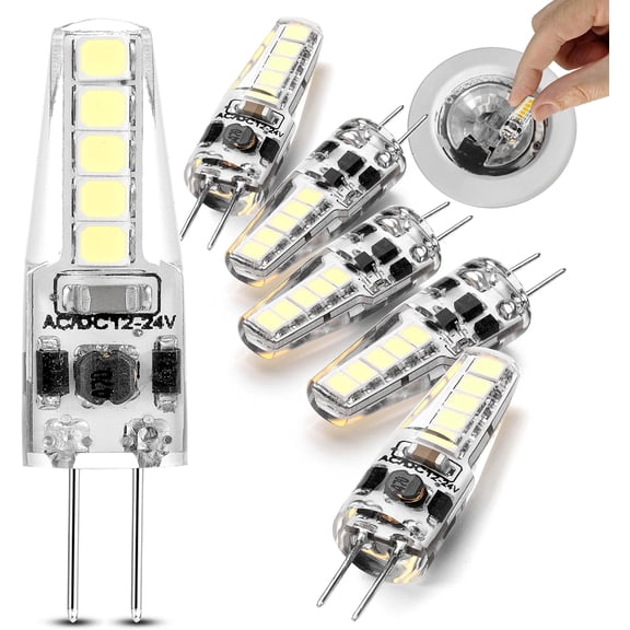 G4 LED Bulb 12-24V AC/DC 3W Daylight 6000K 20W Halogen Bulb Equivalent T3 JC Bi-Pin Base Ceiling Recessed Puck Light for RV Camper Trailer Marine Boat Motorhome, 5 Pack