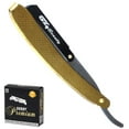 thumbnail image 1 of G4 Stainless Steel Straight Edge Barber Shaving Razor Blade for Close Shaving Men Folding Replaceable Blades (Chrome Gold)…, 1 of 5