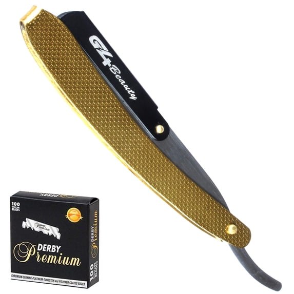 G4 Stainless Steel Straight Edge Barber Shaving Razor Blade for Close Shaving Men Folding Replaceable Blades (Chrome Gold)…